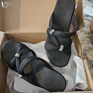 Skechers Women's Black Sandals with Rhinestone Accent